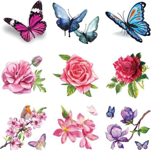 Summer Fake Tattoos Waterproof Temporary Tattoos Women Arm Body Ankle Watercolor Rose Flowers Butterfly DIY Decals Wholesale