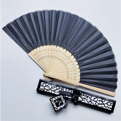 Hot Sale 15 Colors Free Shipping Luxurious Silk Hand Fan Elegant Gift Box Wedding Bridal Shower Wedding Favor Gift 10Pcs/Lot