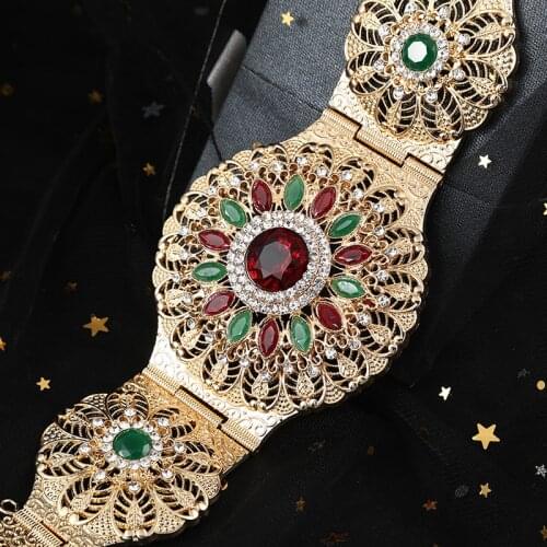 Moroccan Caftan Belts for Women Wedding Dress Body Jewelry Gold Color Metal Waist Chain Adjustable Length Bride Gift