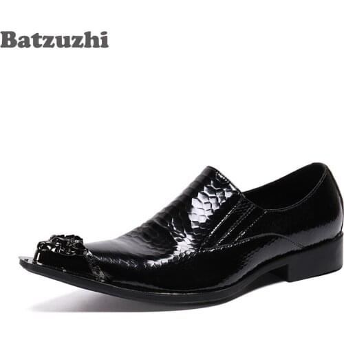 Batzuzhi Fashion Men Shoes Pointed Metal Tip Black Leather Dress Shoes Male Business Formal Footwear zapatos de hombre