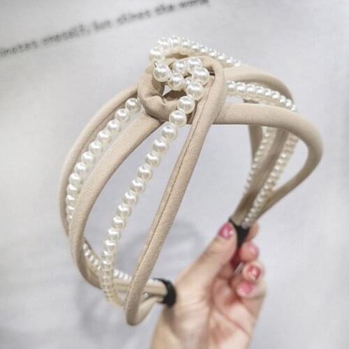 Fashion Women Headwear Twist Faux Pearl Inlaid Hollow Out Hair Hoop Headband trendy