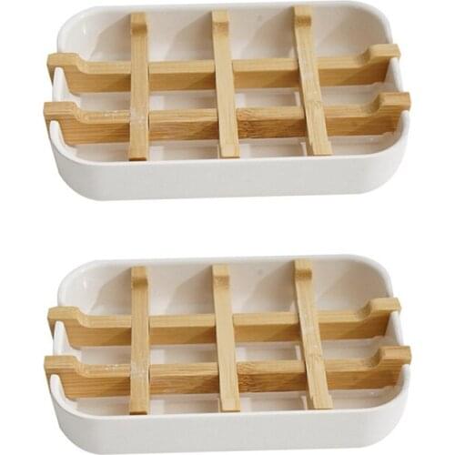 LUDA Natural Soap Dish 2 Bamboo Fiber Soap Dishes, Drain Design Detachable And Easy To Clean