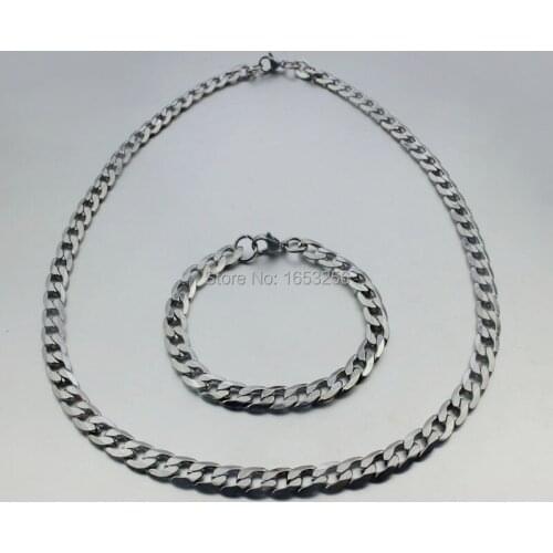New 5mm Curb chain Link Chain Necklace & Bracelet Set Stainless Steel Women Mens Charming Jewlery Set