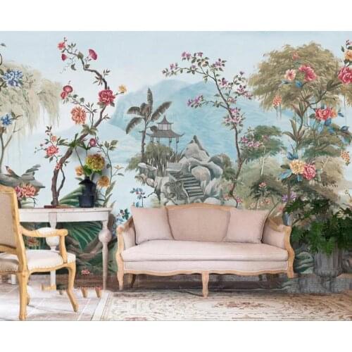 Customized large-scale 3D mural wallpaper hand-painted retro American courtyard tropical plant art background wall