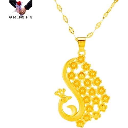 OMHXFC Wholesale PN591 European Fashion Fine Woman Girl Party Birthday Wedding Gift Vintage Peacock 24KT Gold Pendant Charm