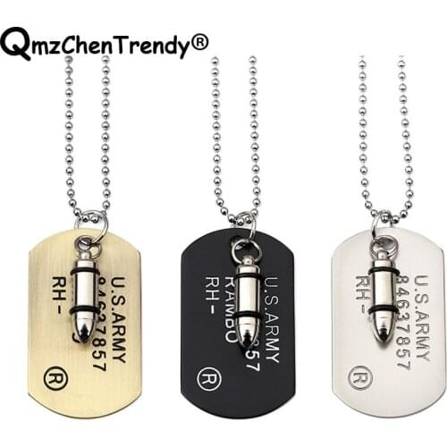 Women Men Army Style Bullet Dog Tag Pendant Necklace Rock Hip Hop Stainless Steel U.S Military Card Charm Jewelry Dropshipping