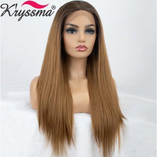 Kryssma Ombre Blonde Wig For Women Long Synthetic Lace Front Wig Straight Wigs Middle Parting Cosplay Wigs Heat Resistant Fiber