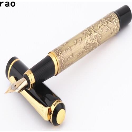 Baoer 507 Brass Gold eight Horses Business office Medium nib Fountain Pen New