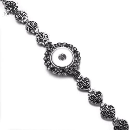 RoyalBeier Vintage Loving Heart Snap Buttons Cuff Bracelets & Bangles Fit 18mm Snaps For DIY Charm Women Jewelry Pulseras