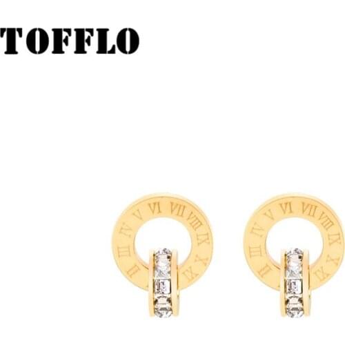 TOFFLO Stainless Steel Jewelry Hollow Disc Clavicle Chain Roman Numeral Zircon Lucky Necklace Women Fashion Jewelry Gift BSF297