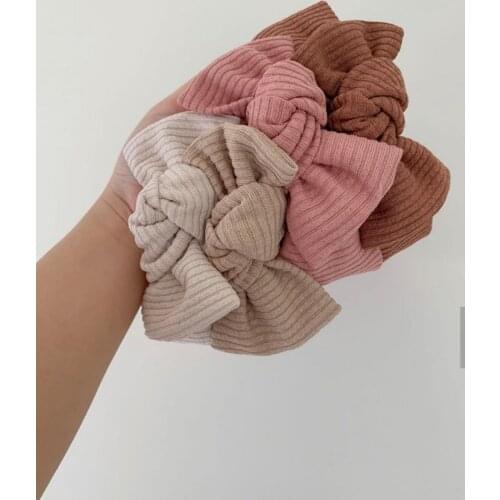 Newborn Baby Ribbed Bows Hairbands Plain Girls Elastic Knitted Cotton Knot Headbands Top Knot Turban Headwraps