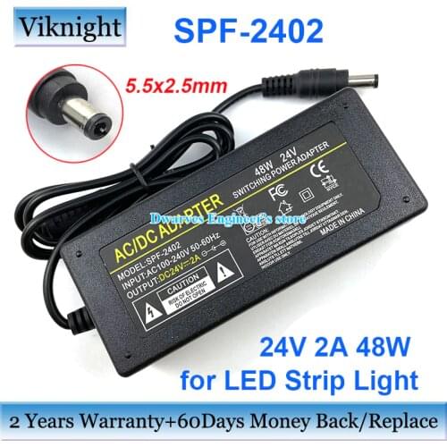 Universal SPF-2402 24V 2A 48W Swiching Power Adapter for LED LCD Strip Light Charger Transformer 5.5x2.5mm