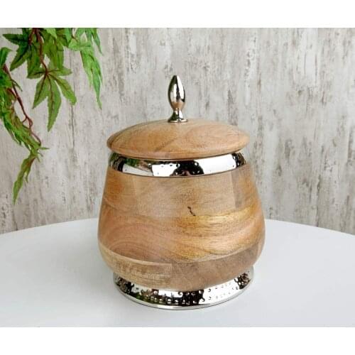 Vitale Diya Wooden Vase With Decorative Lid Large Size DİYA MUSTARD WOOD JAR DECOR A-AK.EG0083
