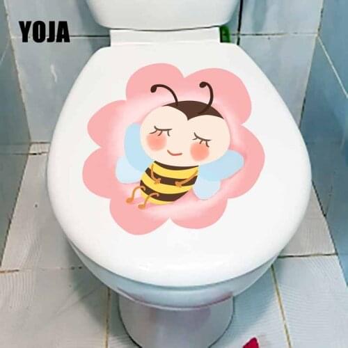 YOJA 23X21.2CM The Lovely Little Bee Sleeping In The Flowers Pattern Toilet Wall Sticker Decal Home Decor T5-0852