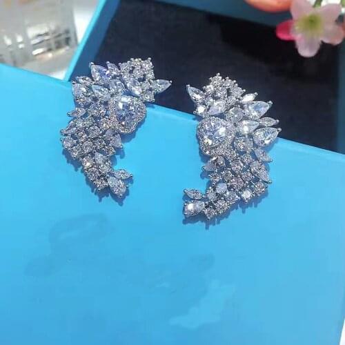YAN MEI AAA Cubic Zirconia Flower Stud Earrings For Women Plant Shape Earring Weeding Gift GLE6250Y