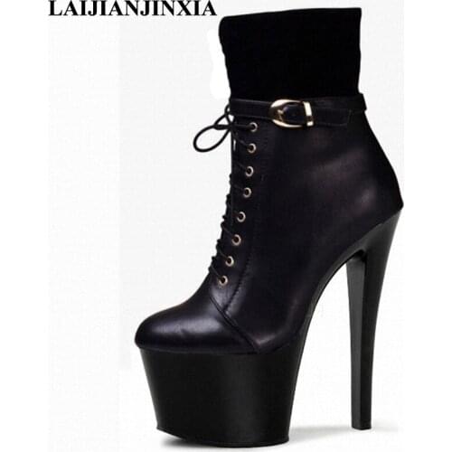 LAIJIANJINXIA Sexy Spring Party Queen Womens Sexy 17CM High Heel Clear Platform Shoes Ankle Boots Dance Shoes