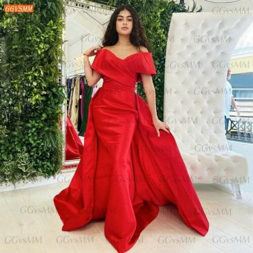 Fashion Red Evening Gowns 2021 Mermaid Vestito Da Festa Di Nozze Satin Women Formal Dresses Party Custom Made Robe De Soirée