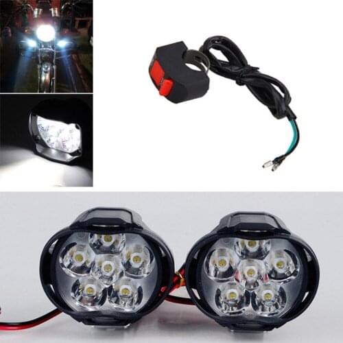 2PCS Spotlight 6 Led 10W Motorcycle Headlight Mirror Mount Driving Fog DRL Switch Universal
