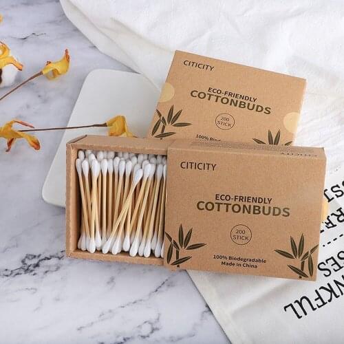 200pc Double Head Cotton Swab Bamboo Cotton Swab Wood Sticks Disposable Buds Cotton for Beauty Makeup Nose Ears Cleaning