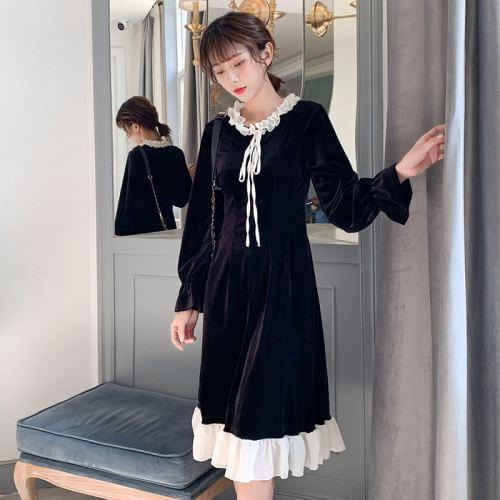 2020 New Spring Womens Solid Colid Slim Dresses Female O Neck Long Sleeve Casual Dress Ladys Bow Midi Dress
