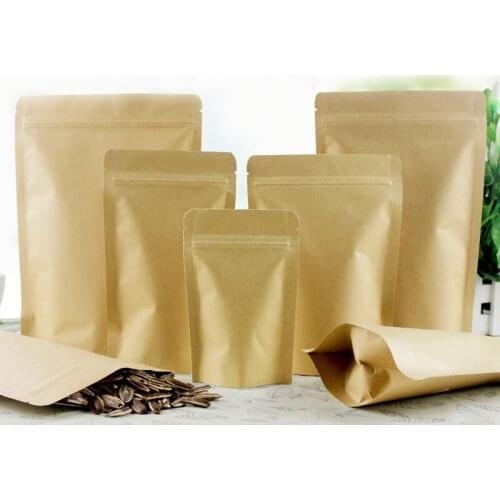 300pcs Brown Kraft Paper Bags For Gifts/candy/tea/food/wedding Not Window Stand Up Zipper Kraft Bags Crafts Packing Bag Display
