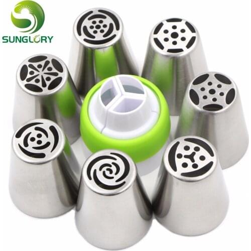 7PCS Stainless Steel Russian Pastry Nozzles Cupcake Icing Piping Tips With Tri-Color Coupler Boquillas Para Reposteria Baking