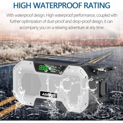 ABBREE Emergency AM FM Radio Hand Crank Battery Operated Solar Radio with LED Flashlight Desk Lamp 5000mAh Charger SOS Alert