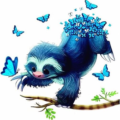HUACAN Full Drill Diamond Painting Sloth Butterfly Diamond Embroidery Mosaic Cartoon Home Art Wall Art