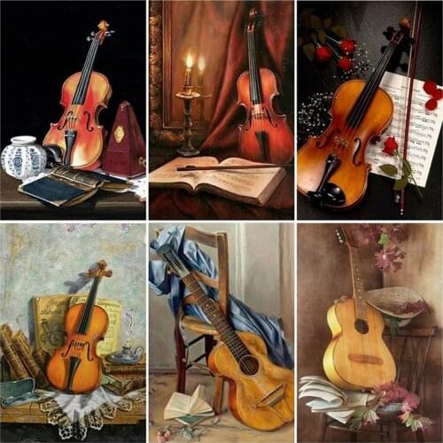 5D Diamond Embroidery Violin Diamond Painting Full Square Flower Picture Mosaic Rhinestone Home Decoration New Year Gift