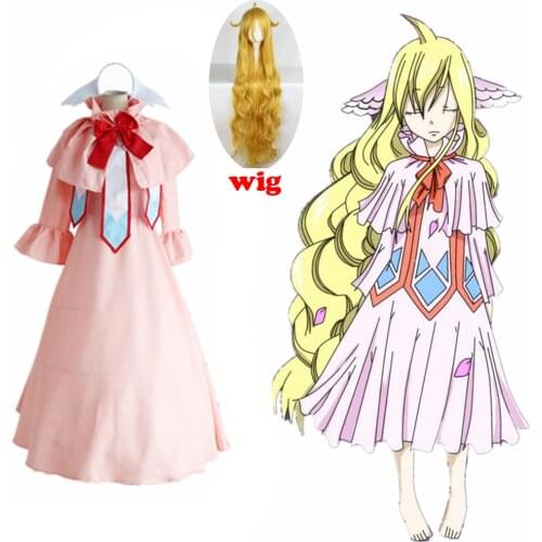 Anime Fairy Tail Cosplay Mavis Vermilion Cos Festa Halloween party Full set (dresses + pannier ears) With Wig