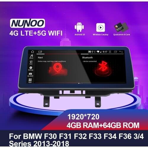 Nunoo Qualcomm 8 Core Android 10.0 Car Audio DVD Player GPS For BMW F30/F31/F32/F33/F34/F36 Series 3/4 NBT EVO System 2013-2018