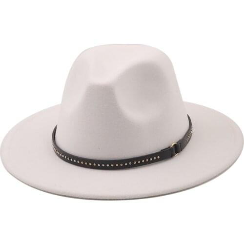 White Wide Brim Simple Church Derby Top Hat Panama Solid Felt Fedoras Hat for Men Women artificial wool Blend Jazz Cap