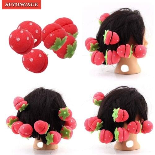 12pcs Girls Strawberry Brand Soft Foam Anion Bendy Hair Tool Hair Rollers Curlers Cling DIY Hair Curlers Hot Hair Styling Tools