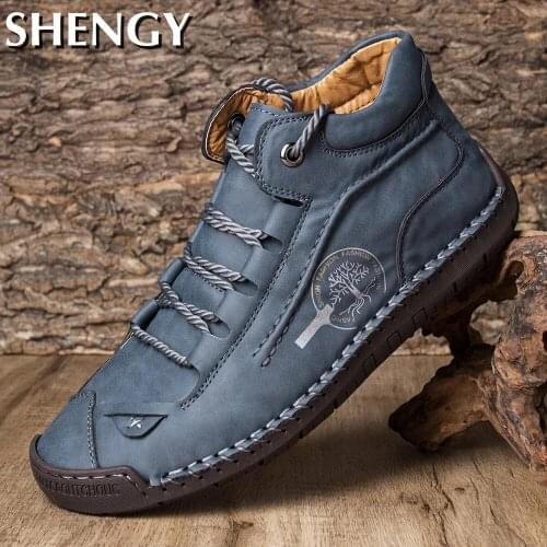 Men Shoes Autumn Non Slip Comfy Ankle Boots Hand Stitching Casual Men Loafers Soft Sole Breathable Flats Shoes Female Boots