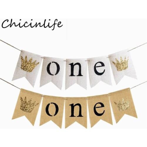 Chicinlife 1Set Jute Burlap ONE Banner First Birthday Party Baby Shower Boy Girl 1st Birthday High Chair Hanging Bunting Supplie