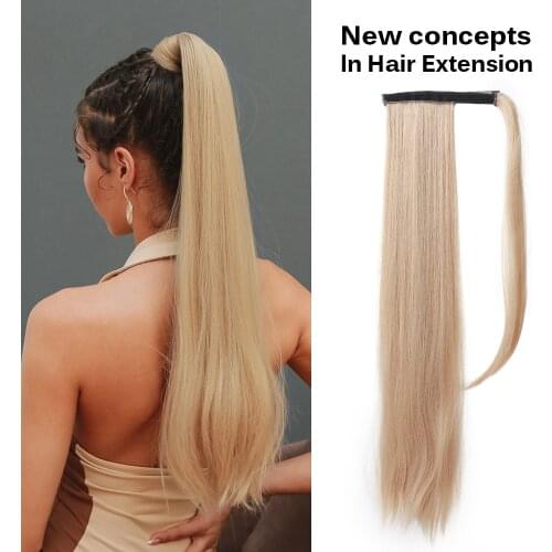 28 Inch Long Straight Wrap Around Clip In Ponytail Hair Extension Blonde Heat Resistant Fiber Synthetic Pony Tail Fake Hair