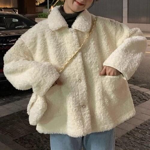 Elegant Faux Fur Coat Women Autumn Winter Warm Soft Button Fur Jacket Female Plush Overcoat Pocket Casual Teddy Outwear