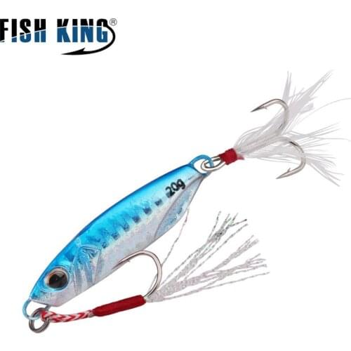 FISH KING 10/20/30/40g Micro Jig Metal Hard Fishing Lure Assist Hook Slow Jigging Sea Boat Fishing Bait Treble Hook