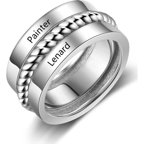 Personalized Ring Wedding Jewelry Customized 2 Names with Spiral Rope Shape Ring Fashion Anniversary Gift for WomenRI103820