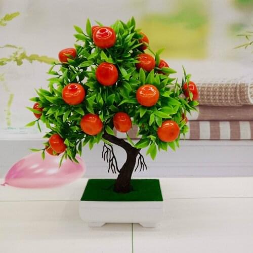 Bonsai Artificial Plants Mandarin Orange blooming Fruit Tree Potted for Home Garden Wedding Decoration Fake Plant Craft supplies