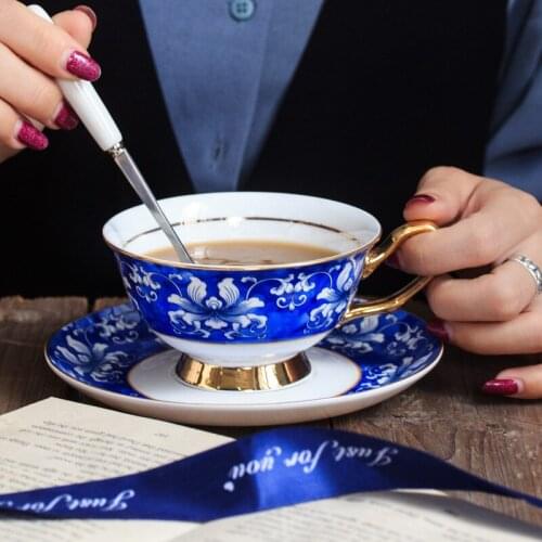 High Bone China Coffee Cup And Saucer Blue And White Ceramic Goblet Afternoon Tea Cup Creative Chinese Style Tea Cup