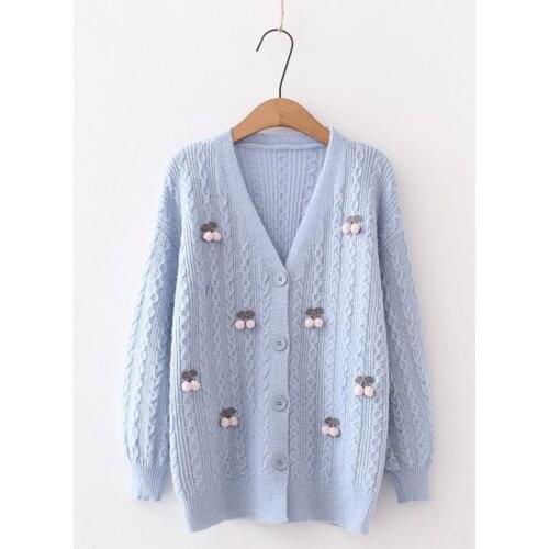 Korobov 2021 Autumn New Sweater Jacket Women Korean Long-Sleeved Cardigan Sweater Women Flower Embroidery Cardigans