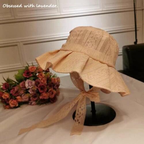 Obsessed with lavender.Korean version of spring lace Hat cute lace Hat lace windproof Hat women folding breathable summer