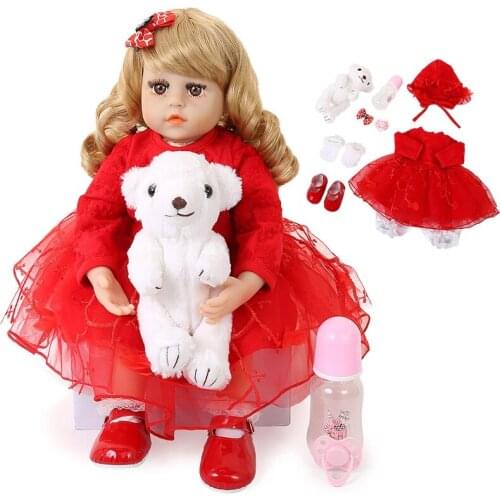 48cm High Quality Elegant Reborn Baby Girl Doll Soft Vinyl Red Cloth Body Silicone Baby Princess Doll Lifelike Baby As Kids Gift
