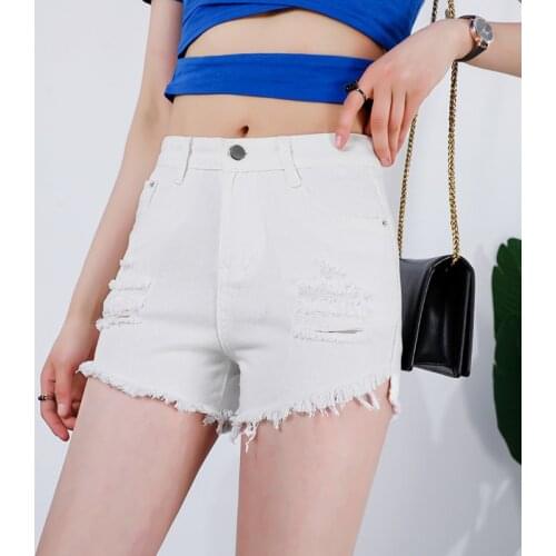 Summer 2020 new style black and white Korean irregular hot pants loose burrs large size front short and long cut denim shorts