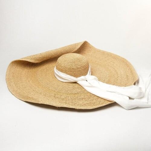 Fashion Summer straw hats for beach women ribbon decoration raffia big brim catwalk concave shape big brim straw hat girl