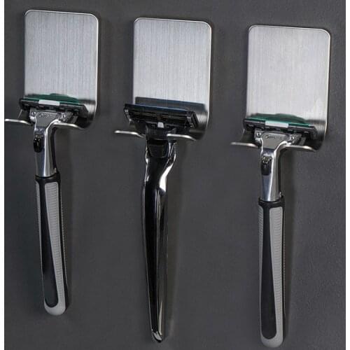 Wall Mount Razor Stainless Steel Holder for Mens Razor Holder Bathroom Razors Holder Wall Adhesive Storage Hook Kitchen Hanger