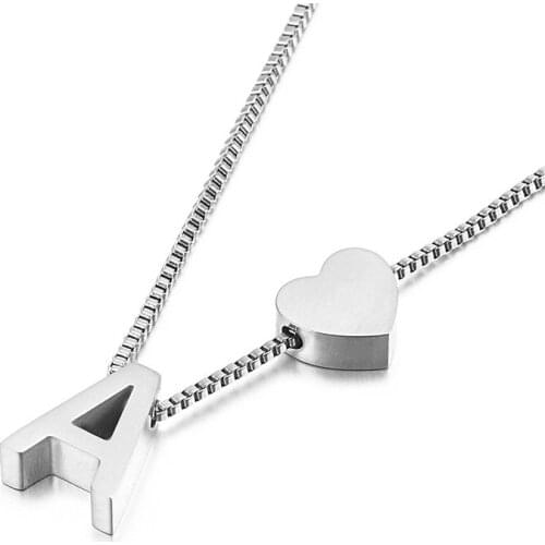 New fashion all-match peach heart 26 letters love letter titanium steel necklace