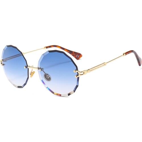 Fashion Vintage Rimless Round Sunglasses Women 2021 Luxury Brand Designer Gradient Sun Glasses For Female Travel Shades UV400