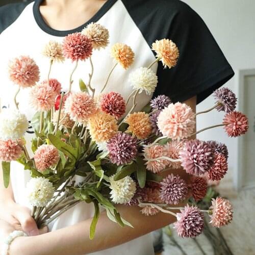Dandelion Pompom artificial Flower branch Green Plants Wedding Flower Arrangement Accessories Home Decoration Table Vase Flowers